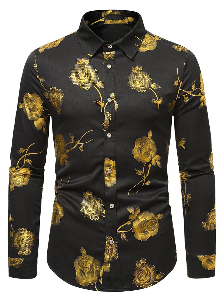 Black-Floral-Shirt-with-Golden-Leaves 6 Best Floral shirts for guys